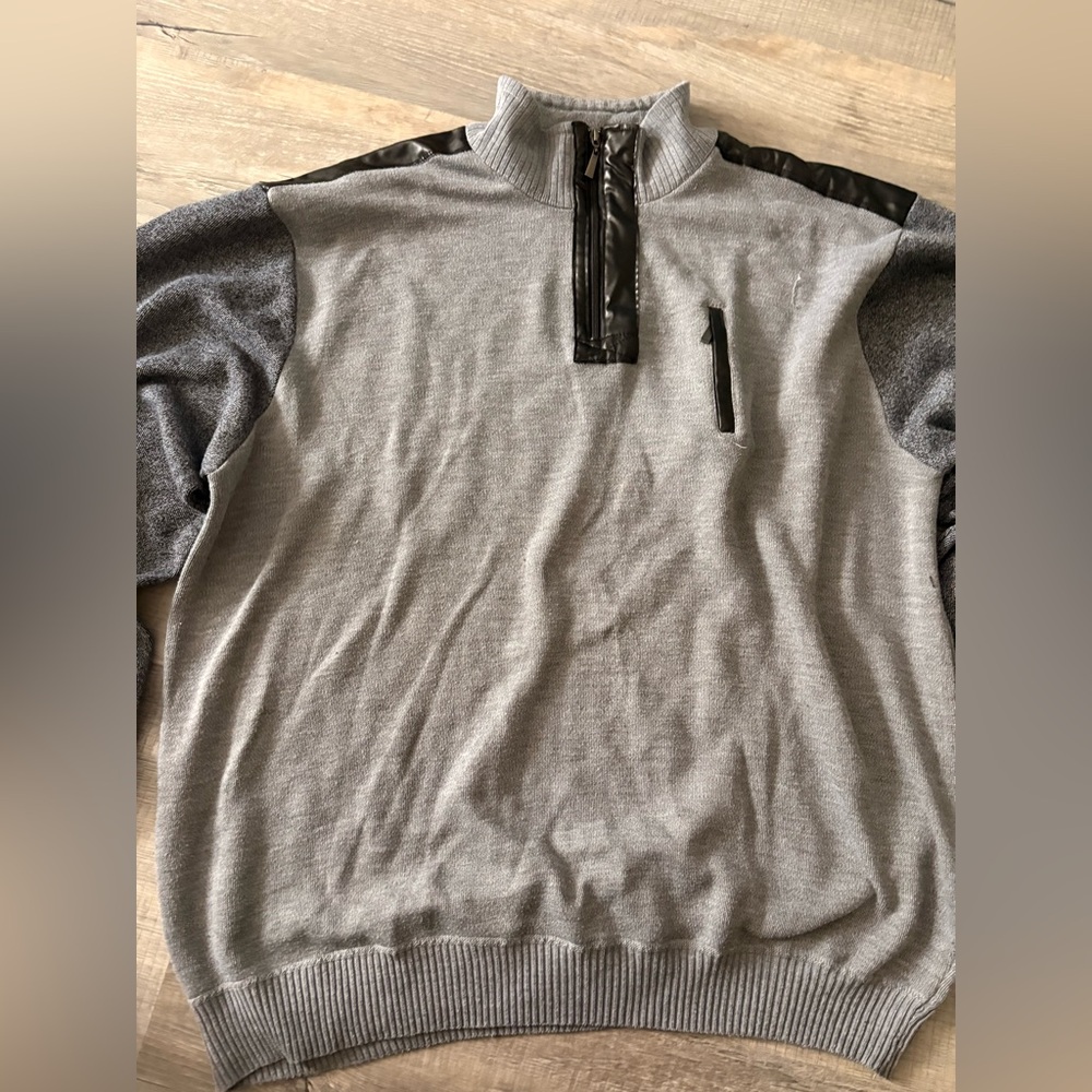 Mens grey quarter zip sweater size 4XL big and tall casual